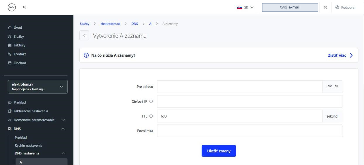 Prázdny formulár Vytvorenie A záznamu
