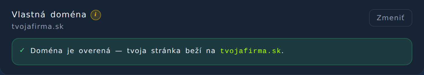 Appka po úspešnom overení domény